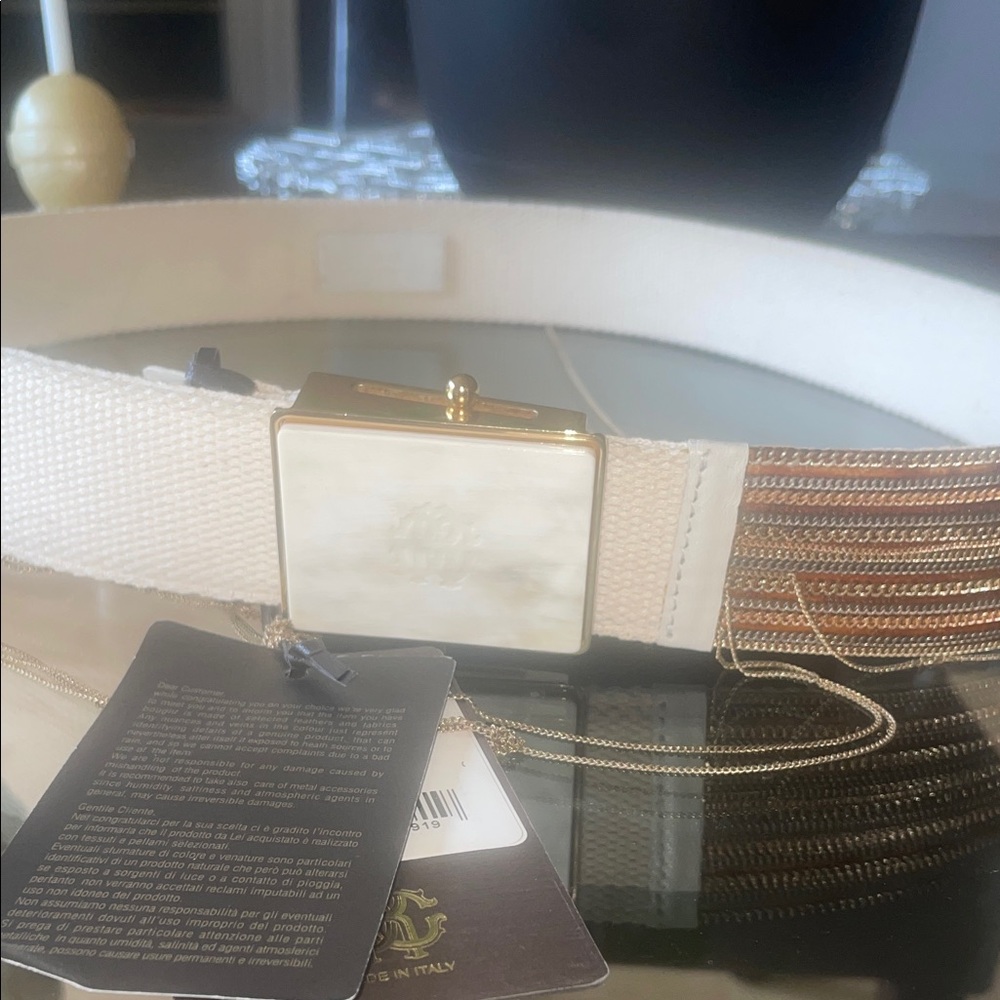 Roberto Cavalli Cream Textured Belt